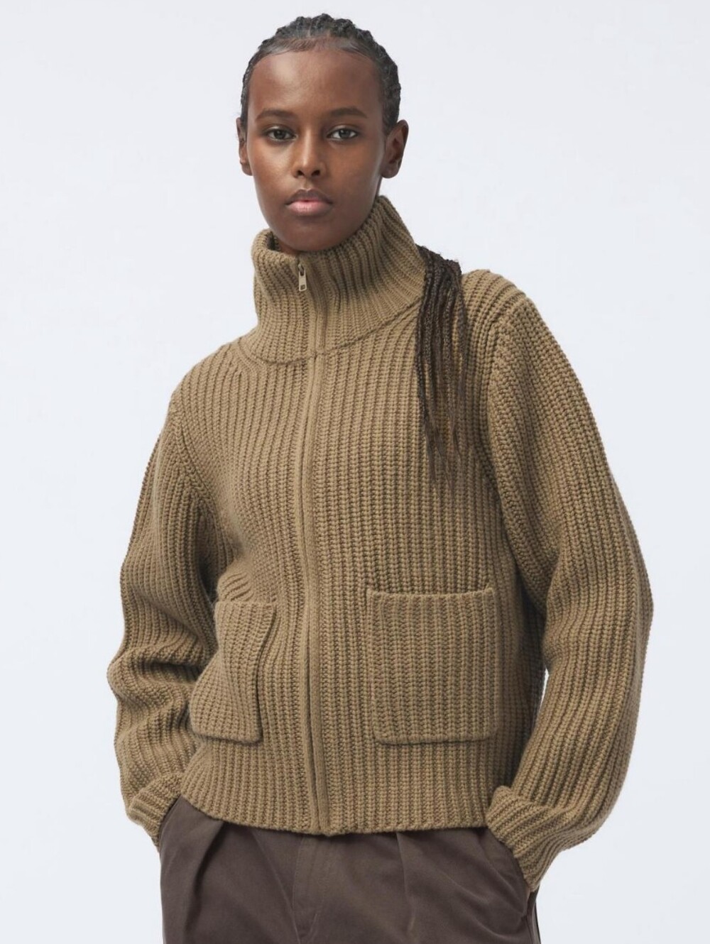 Uniqlo Women's Zip-Front Chunky Knit Turtleneck Sweater